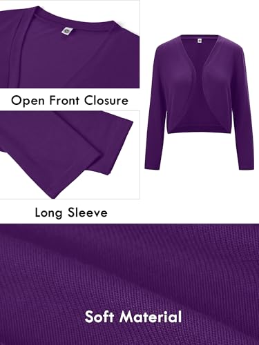 Heymoments Women's Long Sleeve Thin Kintted Shrugs Sweaters Lightweight Cropped Tops Open Front Cardigan for Dress2