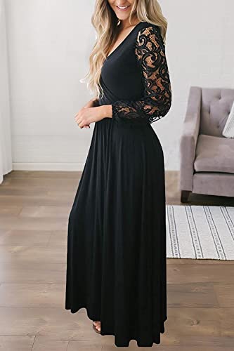 Kranda Womens Vintage Floral Lace Long Sleeve Faux Wrap V Neck Party Long Maxi Dress3