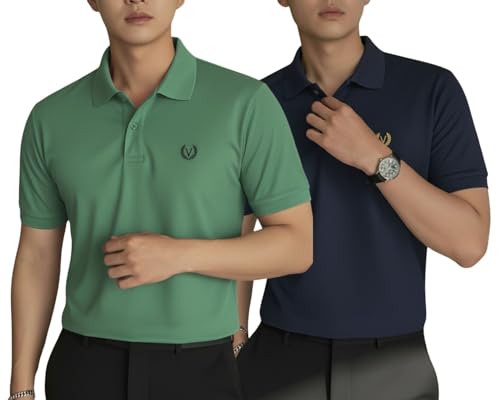 Image of MACK JONNEY Men's Solid Polo T-Shirt | Premium Cotton Blend | Regular Fit | Short Sleeve | Collared Casual Wear|Pack of 2 -MJ-157