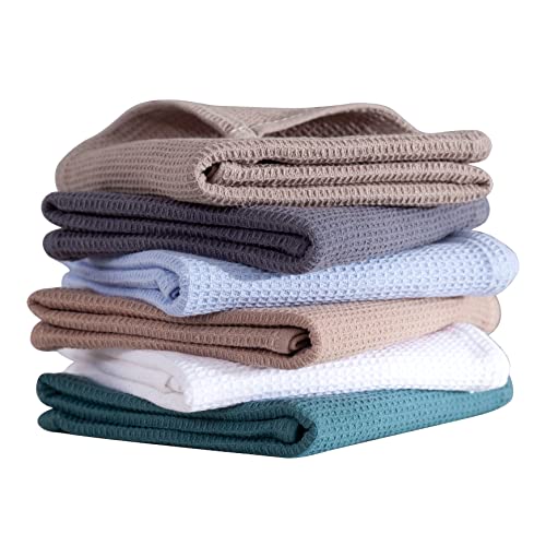 Quiltina Kitchen Towels 100% Cotton Absorbent Dish Towels Set, Waffle Weave Hand Towels, Ultra Soft Dish Drying Towels, Quick Drying Dish Towel - 17 X 25 Inches, 6 Pack #TOP7