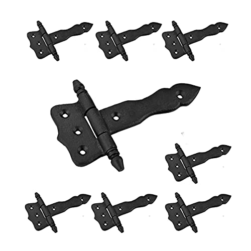 Renovators Supply Manufacturing Pack of 8 Shed Door Hinge 5 in. Black Wrought Iron Antique Style Decorative Flush Mount Cast Iron Barn Door Shed Hinge with Mounting Hardware