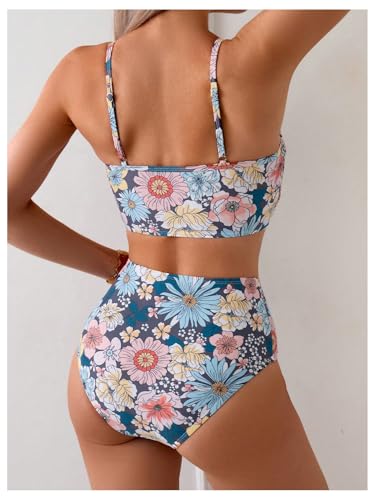 Floerns Women's Floral Bikini Set Square Neck High Waisted 2 Piece Bathing Suits2
