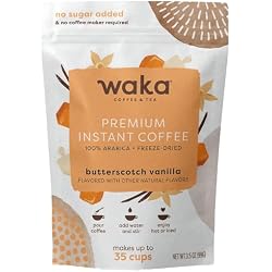 Waka Premium Instant Coffee — Butterscotch Vanilla Flavored — 100% Arabica Freeze Dried Beans — For Hot or Iced Coffee (3.5 Ounces Pouch)