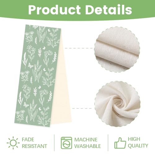 WADORN Tischläufer Mit Schmetterlings, 33x183cm Grüne Salbeiblätter Tischläufer Aus Leinen Mit Grünen Pflanzen Dekor Für Küche Esstisch Frühling Sommer Saisonal Bauernhaus Für Zuhause Küche Urlaub