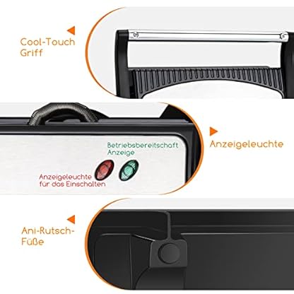 Aigostar Kontaktgrill für Sandwiches, Steak und als Panini Grill, 180 Grad Aufklappbar, Antihaftbeschichteter Sandwich Maker mit Cool Touch-Griff, 800 W, York 30RUM – Bild 6