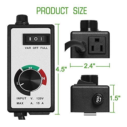 Cdmall Electronic Fan Speed Controller Variable Adjuster For Hydroponics Inline Duct Exhaust Ceiling Fans With 6' Long 120V 15A Cord #TOP5