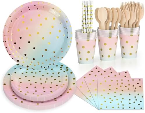 Huiguli Vaisselle Jetable Anniversaire Arc En Ciel, 60 Pièces