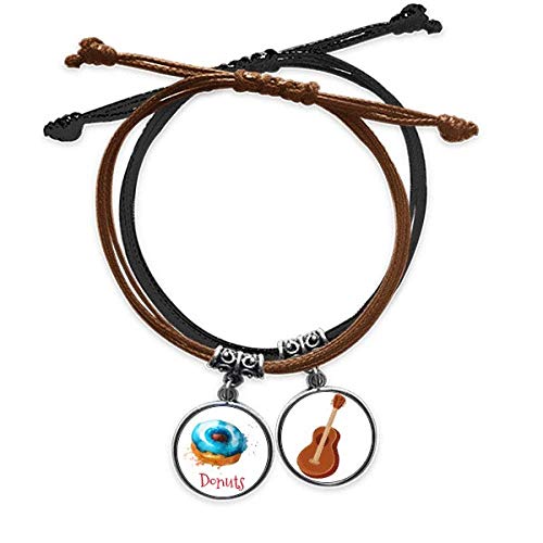Pulsera de cuero azul acuarela pintada a mano con un acabado artistico original y cordon ajustable