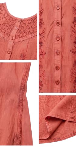 Image of Sakkas Maya Floral Embroidered Sleeveless Button Up Rayon Dress