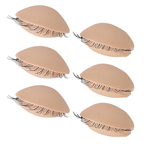 Uxsiya Mannequin Head Eyelids, Eyelash Grafting Practice 3 works Silicone Eyelids with Eyelashes Replaceable for Salon(color)