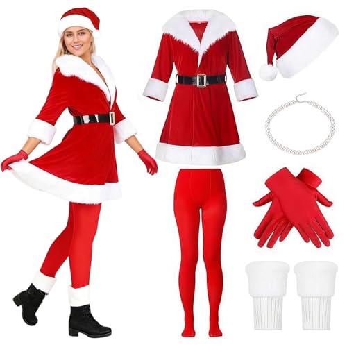 Generisch Damen Weihnachtskleid Sexy Santa Kostüm, Elegantes Langarm Pulloverkleid Xmas Weihnachten Party Kostüm Slim Fit Festlich Cosplay...