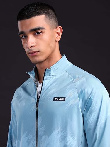 Image of TECHNOSPORT Men's Polyester Standard Length Slim Fit Printed Regular Jacket With SPF50+, Quick Dry for Regular Use