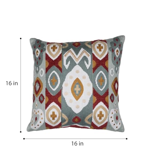 Image of Wakefit Designer Cushion Cover | 16x16 inch | Heavy Embroidery | Premium Cotton Fabric on Front & Back | Pack of 1 | Abstract Aura
