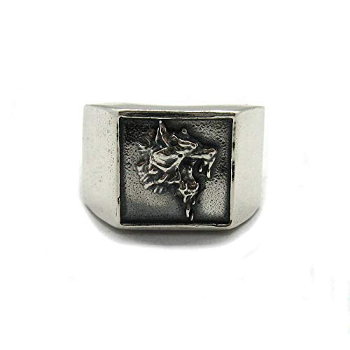 Bague pour homme en argent massif loup un bijou lourd qui ne verdit pas la peau dans le temps