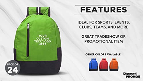 DISCOUNT PROMOS 24 Quick Zip Backpacks Set - Customizable Text, Logo - Polyester, Unique features, Front Pocket, Vibrant - Green2