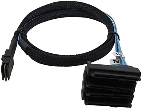 CABLEDECONN Mini SAS 36 SFF-8087 to (4) SFF-8482 Connectors with SATA Power 0.5m