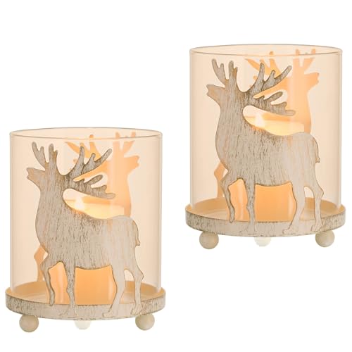 Sziqiqi Portavelas Candelabros de Navidad Juego de 2, Portavelas de Metal Blanco Decorativos Candelabros de Columna Velas Pequeñas Huracán Centro de Mesa para Decoración de Chimenea Manto Navideña