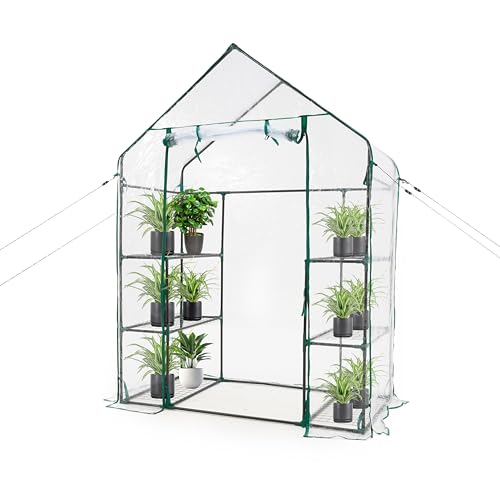 BARGAIN FACTORY 3 TIER Walk In Garden Greenhouse with 6 Shelves and Weatherproof PVC Plastic Cover – Plant House for Garden Easy No Tool Assembly Ideal for Growing Vegetables, Flowers, Herbs