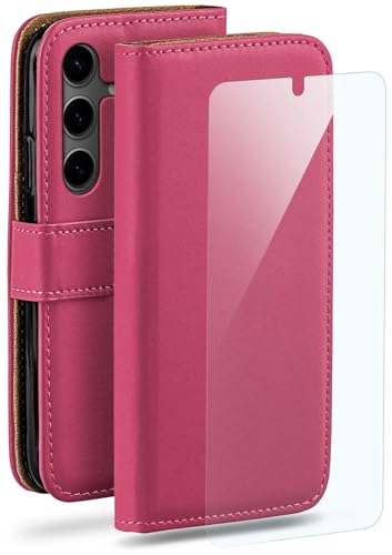 Étui Samsung S24 moex en cuir rose avec porte-carte et film