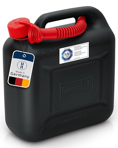 hünersdorff GmbH 811400 | Jerrican Essence Homologué Carburant 10 L | Standard | PE-HD | Homologation Nu | Noir Rouge | bidon Essence | Diesel | avec Tuyau d'écoulement | sécurité Enfants