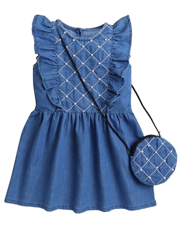 Image of Dresses for Kids Girls, Stylish Knee Length Once Piece Denim Frocks for Girls, Casual Dress for Summer & Special Occasion