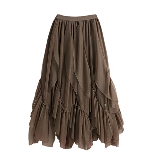 Jupe en tulle irrégulière Dninmim auburn à deux couches et taille haute pour femme