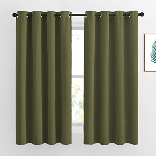 NICETOWN Blackout Curtains for Living Room - Functional Blackout Drapes/Panels for Bedroom, Thermal Insulated, Privacy Assured (Set of 2, 52 x 63 inches in Olive Green)