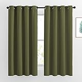 NICETOWN Blackout Olive Green Curtains 63 inches Long, Functional Blackout Window Treatments Thermal Drapes Privacy Assured for Bedroom, 2 Panels, W52 x L63