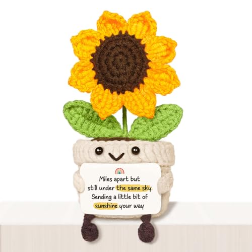 AceThrills Long Distance Relationship Gifts, Handmade Emotional Support Crochet Sunflower, Long Distance Friendship Moving Away Farewell Goodbye Leaving Gifts for Women Friend Couple Coworker