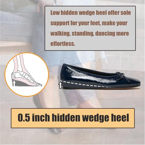 SHODENSE Women Flats Shoes Bow Square Closed Toe Ballet Flats Slip On Metallic Flat Shoe Matte Patent Leather Snakeskin Low Hidden Wedge Heel Office Work Shoes Driving Flats Church Club Fall 4-11 M US3