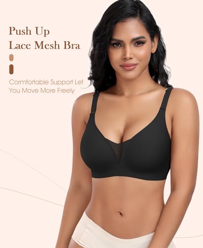 Image of Wireless Bras for Women Lace V Neck No Underwire Push Up Bra Seamless Braslettes Full Coverage Plus Size Everyday Bras S-3XL