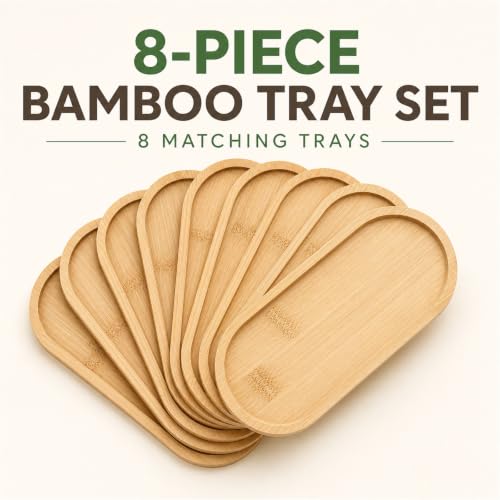 Miniatura 4 de Wopplxy 8 Piezas Bandeja Bambu, 19,5 X 9,5 X 1 Cm Bandeja Madera Pequeña, Bandeja Baño Para Desayuno, Café, Pan, Té, Pasteles, Toallas Y Accesorios De Ducha