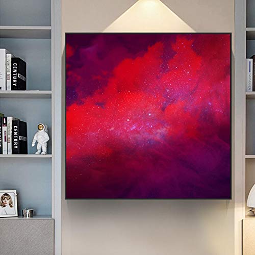Toile nébuleuse espace rouge décor salon 60x60 cm