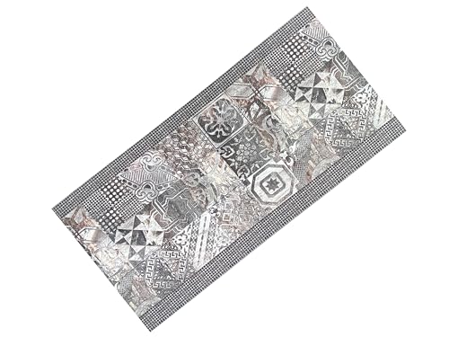 Tex Family Tapis de cuisine antidérapant, motif faïence grise, fabriqué en Italie - 50 x 140 cm