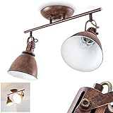 DESIGN: Diese LED Deckenleuchte wirkt auf den ersten Blick echt Retro. An dem Sockel der Lampe befindet sich eine Metallstange, an der zwei massive Lampenschirme angebracht sind.