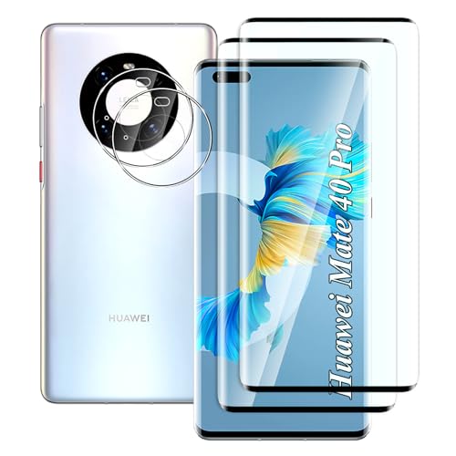 FWKDWHPH [2+2 Pezzi Vetro Temperato per Huawei Mate 40 Pro,con di Protezione Fotocamera,3D Full Coverage,Durezza 9H,Anti Graffio,Senza Bolle,HD Pellicola Protettiva per Huawei Mate 40 Pro