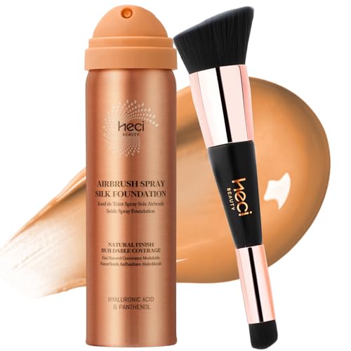 AirBrush Foundation with ​Nanoscale Powder​ - HECI BEAUTY Flawless Finish Makeup,Silk Airbrush Spray & Kabuki Brush - Anti-Aging Ingredients for Smooth Radiant Skin,210 Medium,1.69 Fl Oz