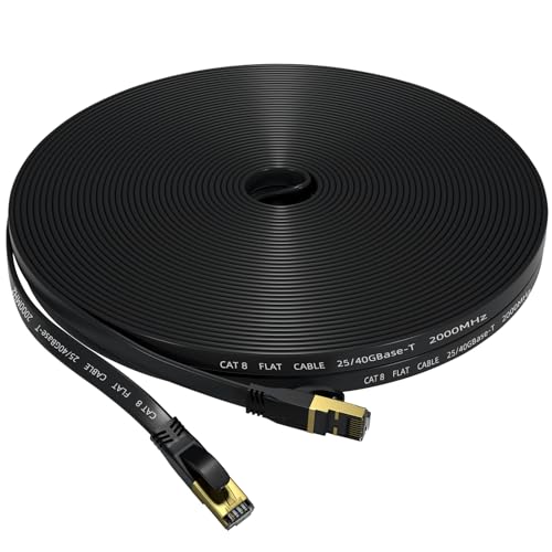 Image of Cat 8 Ethernet Cable 200 FT, Outdoor&Indoor High Speed Heavy Duty Network LAN Internet Cable,SFTP Gold Plated RJ45 40Gbps 2000Mhz Patch Cord, for Modem /Router /Gaming,Faster Than Cat7 /Cat6 /Cat5 Black