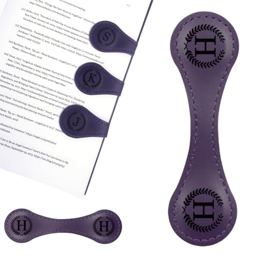 パープル パーソナライズ 磁気レザー しおり イニシャル付き 26文字 カスタム ブックマーククリップ 両面マグネットブックマーカー 読書女性 本愛好家 子供 アクセサリー