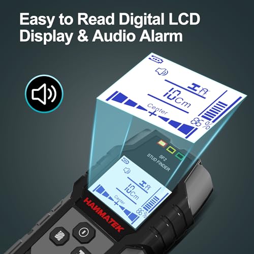HANMATEK Stud Finder Wall Sensor Stud Checker Wall Void Sensor Depth Distance Display Five-in-One Upgrade Wood Precision Mode Dual-Head Bolt Search Tool, Metal Center Edge, Dual-Head Bolt and AC Wire