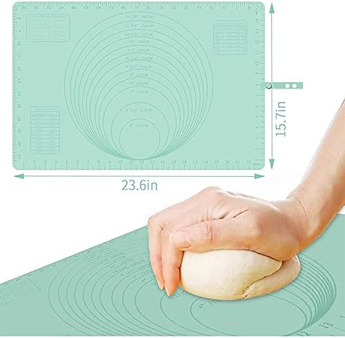Pyatofyy Silicone Baking Mat, 60X40 CM Non-Slip Silicone Mat with Measurements, Silicone Oven Liner Baking Mat for macaroons (Green)