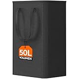 Lifewit 50L Wäschekorb schmal mit Griffen, faltbarer Wäschesammler für kleine Räume, schlanker Wäschebox für Bad, Schlafzimmer, Waschraum & Studentenwohnheim, Schwarz