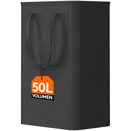 Lifewit 50L Wäschekorb schmal mit Griffen, faltbarer Wäschesammler für kleine Räume, schlanker Wäschebox für Bad, Schlafzimmer, Waschraum & Studentenwohnheim, Schwarz