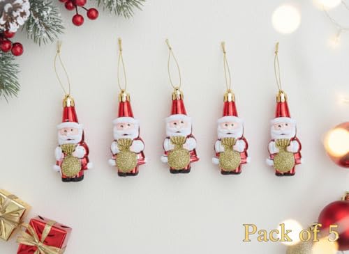 Image of 5Pc Santa Christmas Decoration Combo Pack | Items for Home & Office | Festive Hangings, Tree Ornaments | PoPo Toys