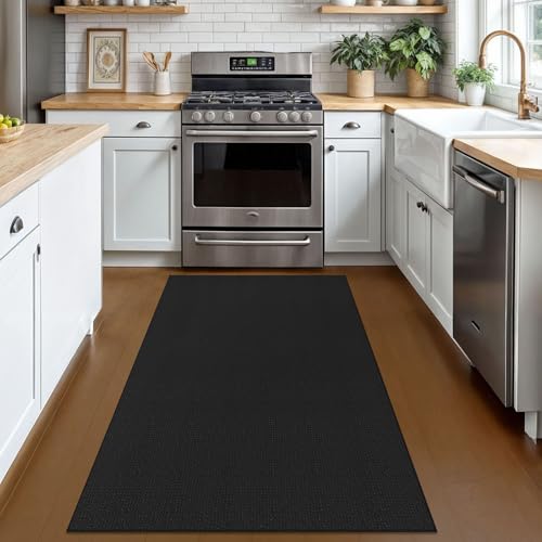 KOZYFLY Rugs for Entryway 3x5 ft Washable Area Rug Non Slip Rubber Backed Entry Rug Woven Indoor Door Mat Cotton Kitchen Rugs Floor Carpet for Entryway, Foyer, Backdoor, Black/Dark Grey