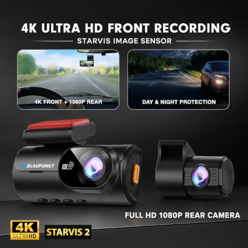 Image of Blaupunkt Dashcam-BP 4000 WiFi Dual Camera 3K +1080P,3.16 inch IPS Screen, 5MP, IMX 335sensor, Supports ADAS,G Sensor,512GB SD Card Capability,170 Wide Angle View, Built-in Mic and Speaker