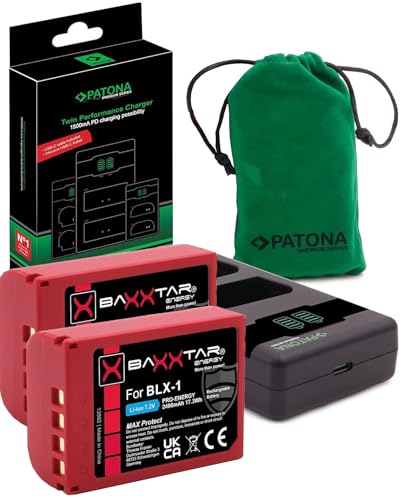Baxxtar MaxProtect 2X BLX-1 Batería (2400mAh Sensor NTC & Carcasa Protectora) con Cargador PD-Performance USB-C (1500mA) Compatible con Olympus OM-1 OM-3 OM1 OM3 BLX1 BL-X1 BL X1 BLX 1
