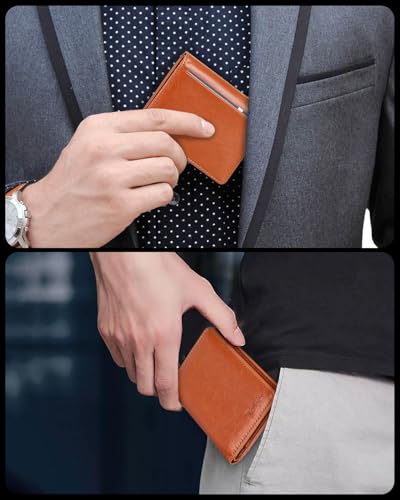Image of Teskyer Wallet for Men RFID Blocking Bifold Credit Card Holder - Brown