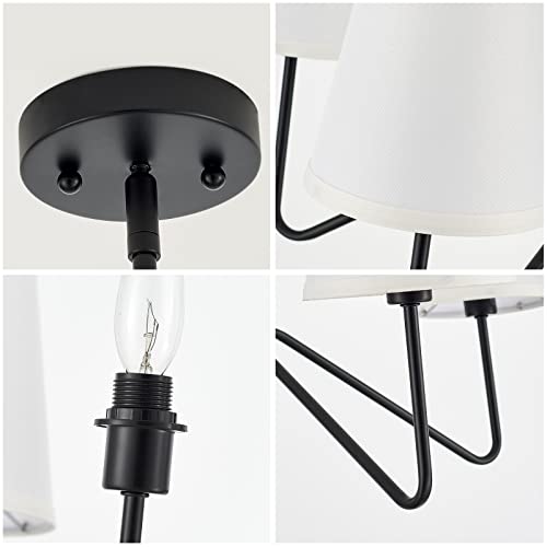 Mhytogn Modern Black Chandelier, With Creamy-White Fabric Shade Pendant Lighting Fixture For Dining Room Living Room Kitchen Island Bedroom 5-Light #TOP5