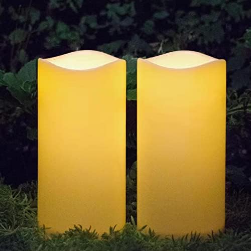 TFROSIM 4.5" x 9" Large Solar Candles Outdoor Waterproof with Dusk to Dawn Light Sensor,2 PCS Flameless Candle Set,Flickering LED Pillar Candles for Patio Garden Lawn Deck Yard